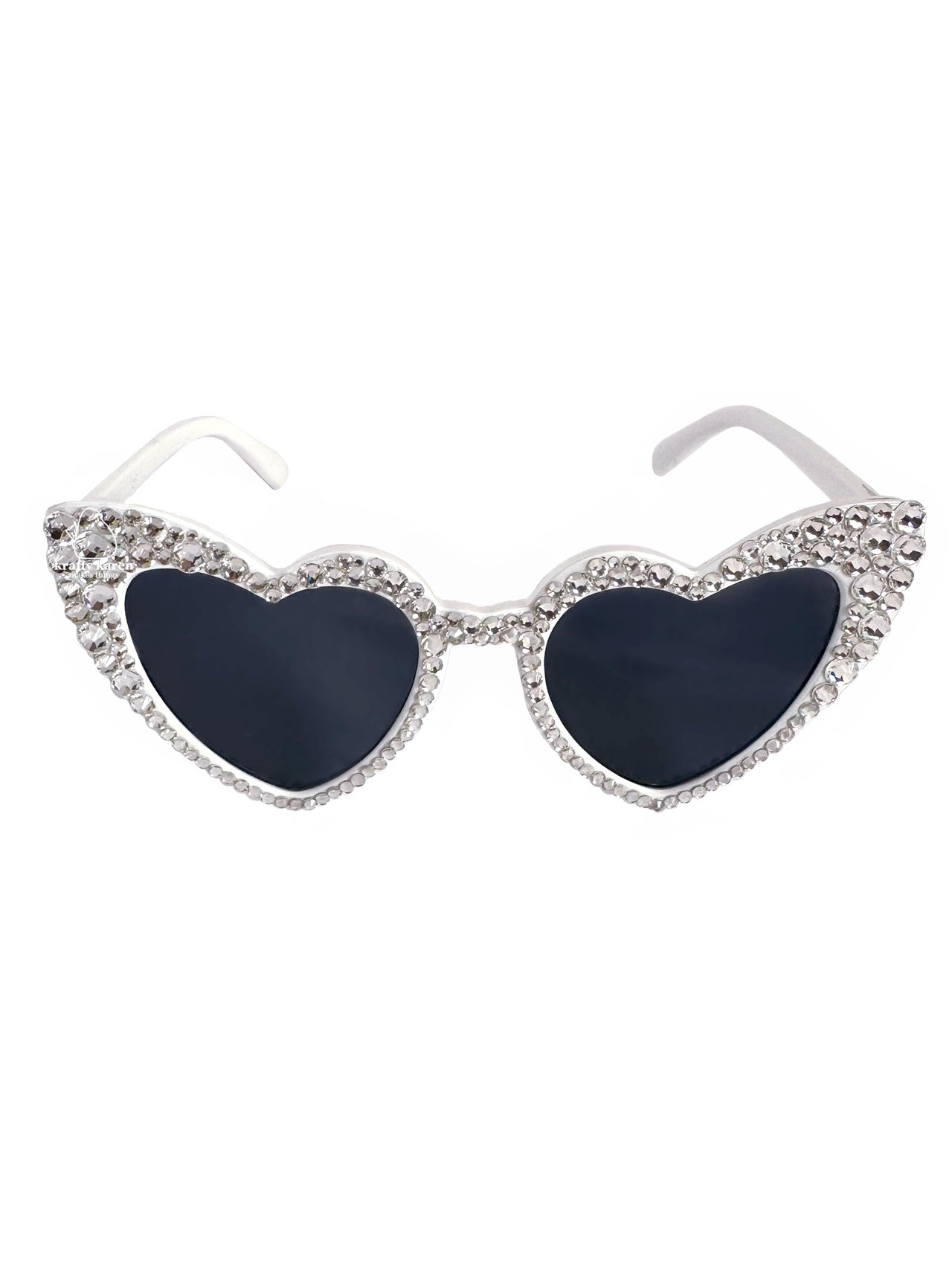 Rhinestone Heart Sunglasses - Silver