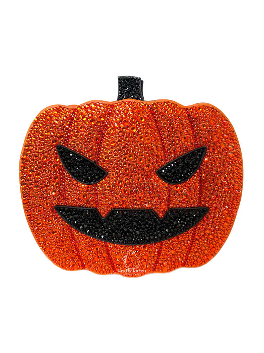 Angry Rhinestone Pumpkin Crossbody Bag