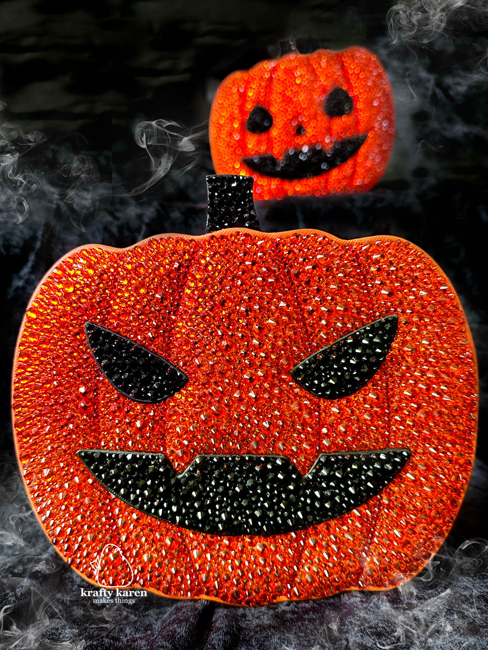 Angry Rhinestone Pumpkin Crossbody Bag