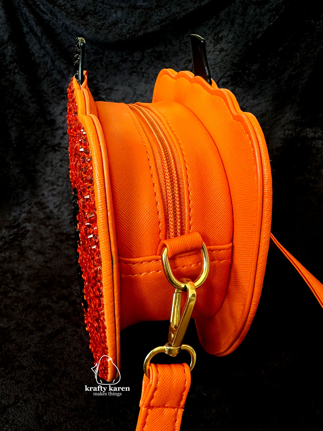 Angry Rhinestone Pumpkin Crossbody Bag