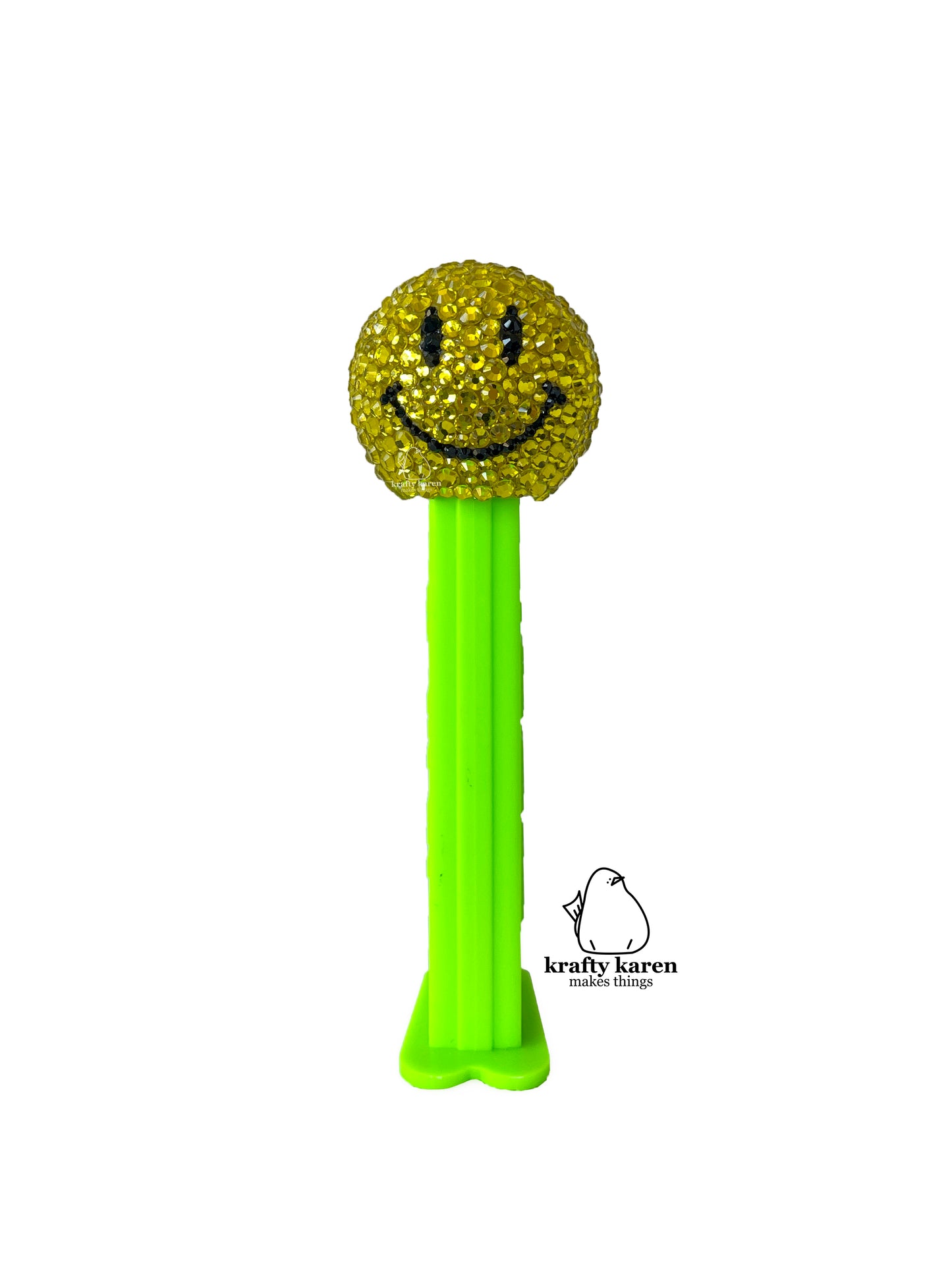 Rhinestone Emoji PEZ - Green Stem, WALMART Smiley Face
