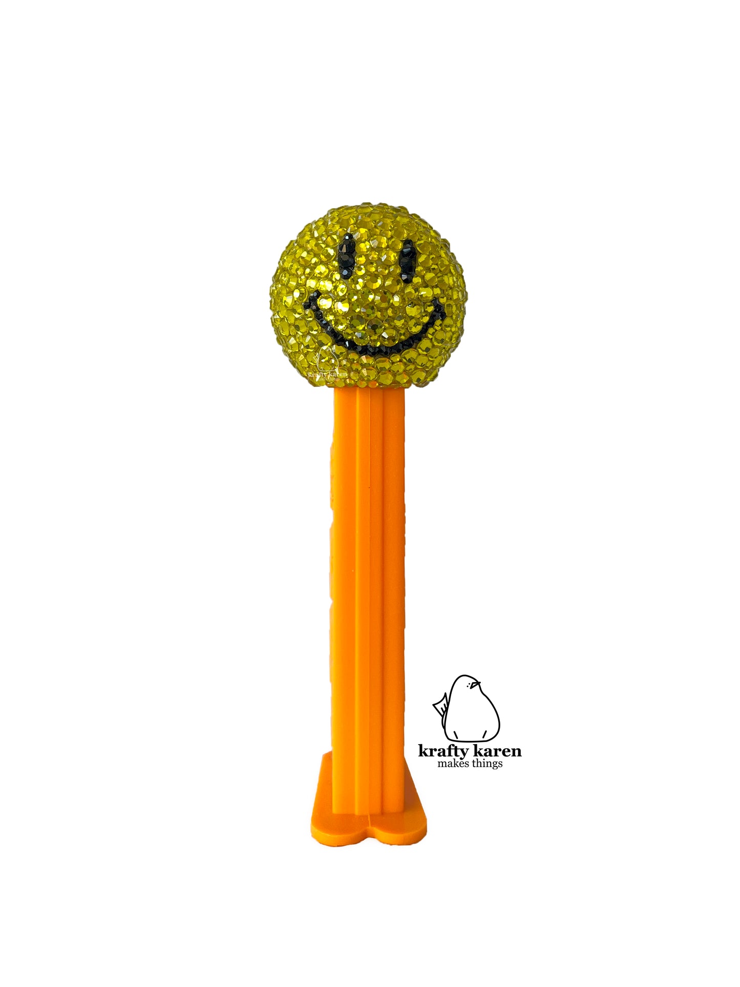 Rhinestone Emoji PEZ - Orange Stem, WALMART Smiley Face