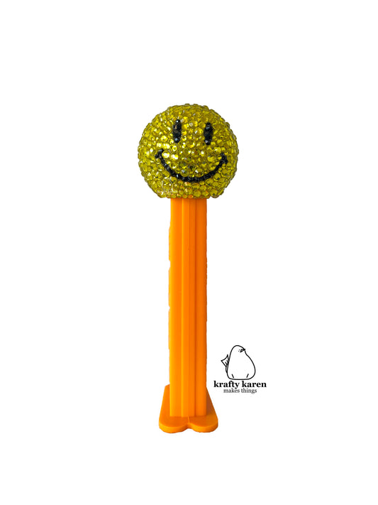 Rhinestone Emoji PEZ - Orange Stem, WALMART Smiley Face