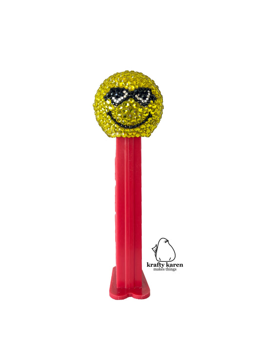 Rhinestone Emoji PEZ - Red Stem, Cool Funky Faces