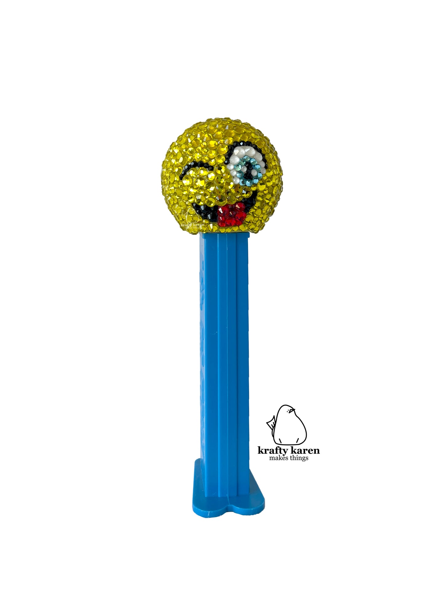Rhinestone Emoji PEZ - Blue Stem, Wink Face