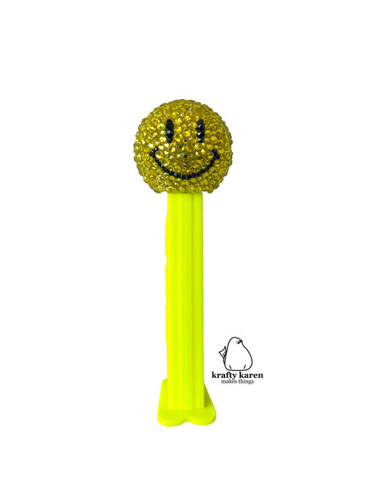 Rhinestone Emoji PEZ - Yellow Stem, WALMART Smiley Face