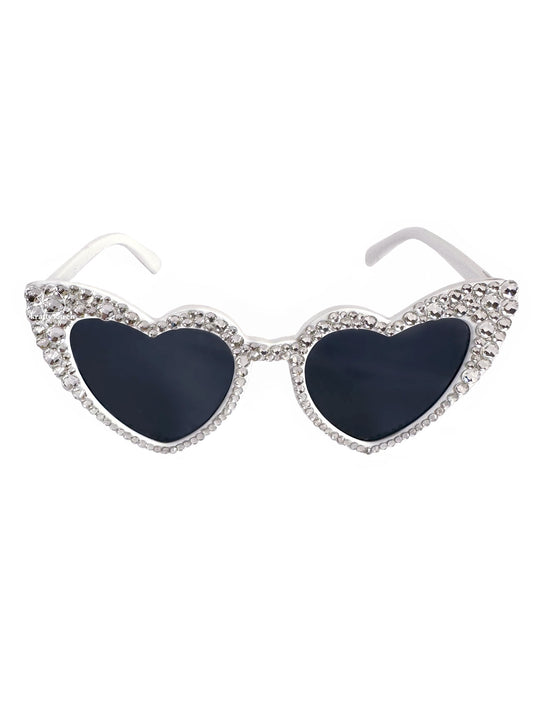 Rhinestone Heart Sunglasses - Silver