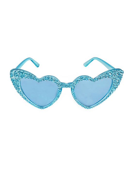 Rhinestone Heart Sunglasses - Blue