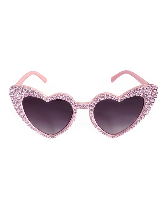 Rhinestone Heart Sunglasses - Pink