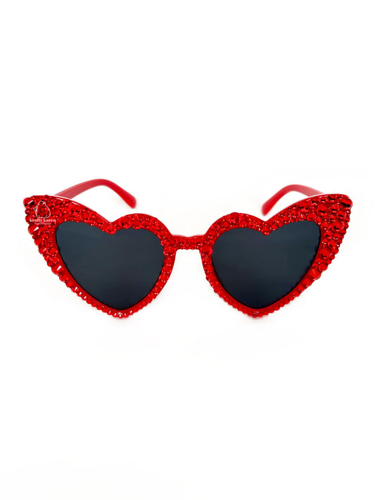 Rhinestone Heart Sunglasses - Red