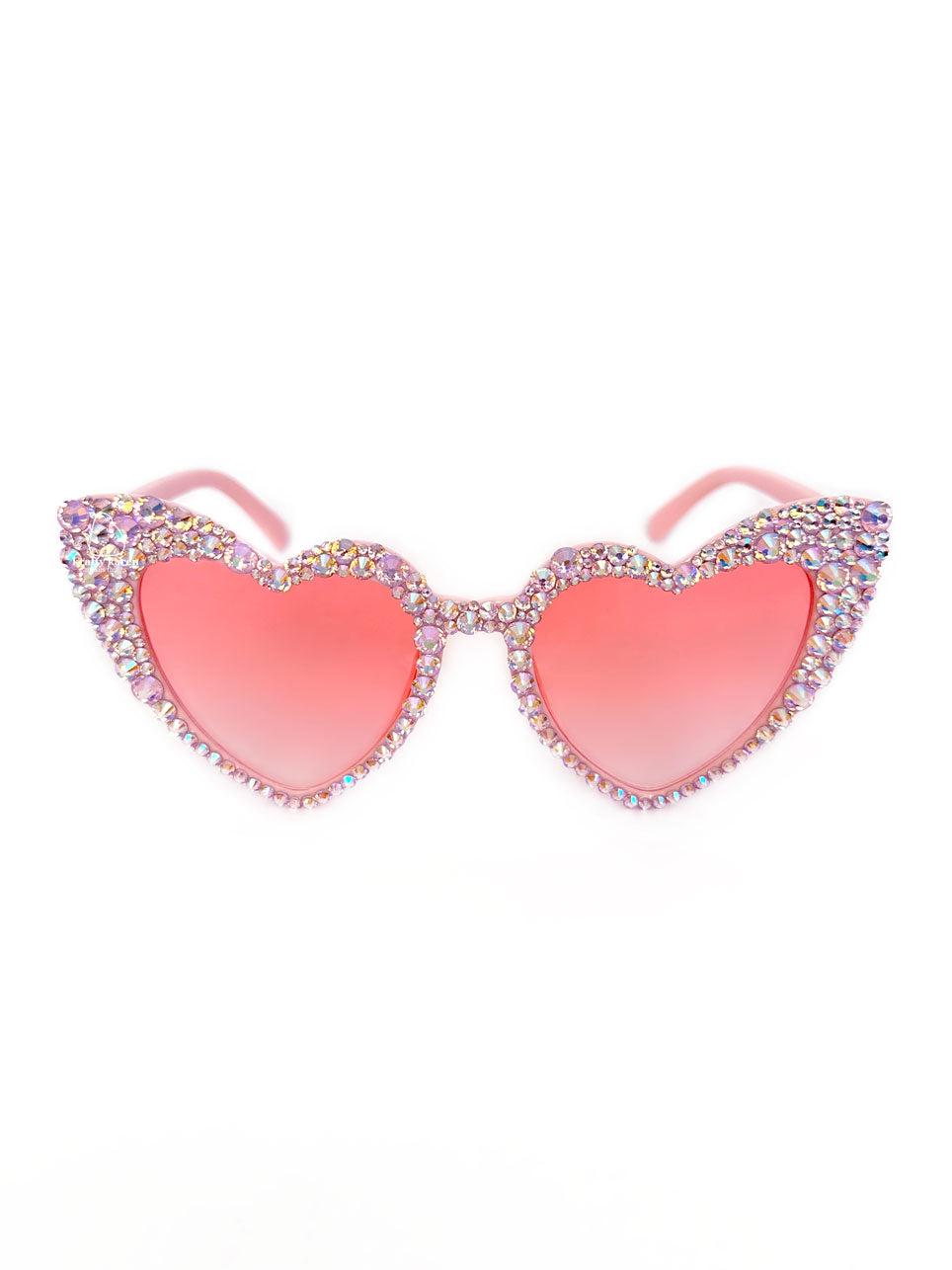 Rhinestone Heart Sunglasses - Iridescent Pink