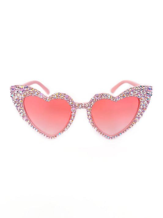 Rhinestone Heart Sunglasses - Iridescent Pink