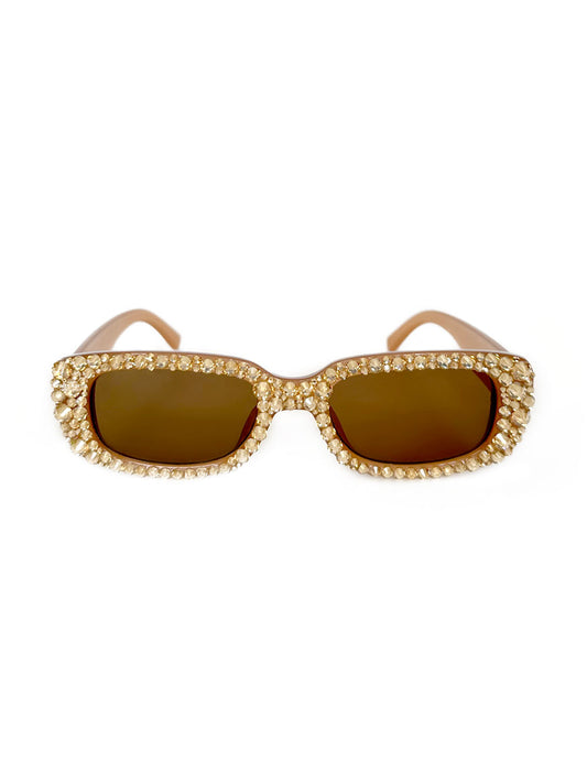 Rhinestone Rectangular Sunglasses - Neutral V.2