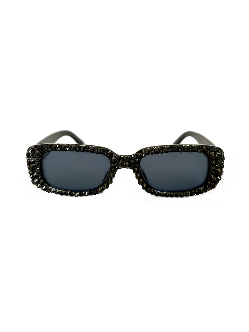 Rhinestone Rectangular Sunglasses Black