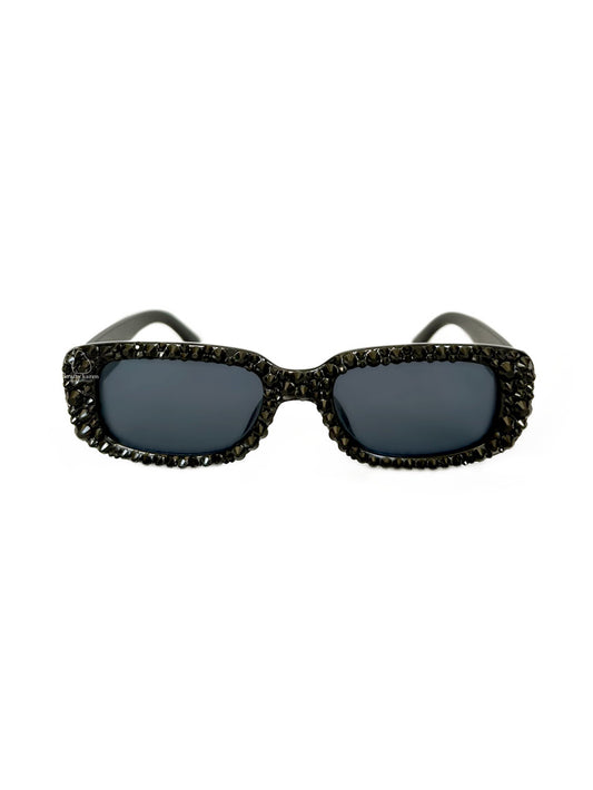 Rhinestone Rectangular Sunglasses - Black