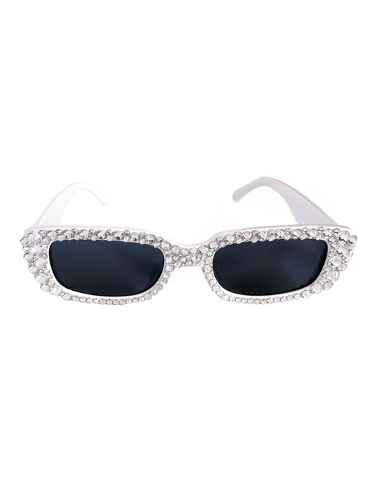 Rhinestone Rectangular Sunglasses - Silver